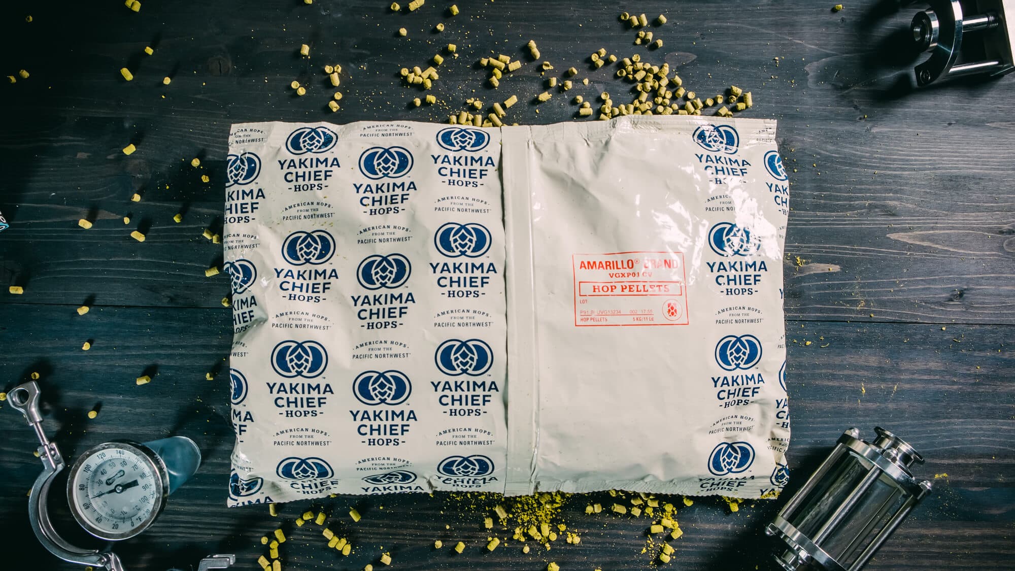 A bag of T-90 hop pellets