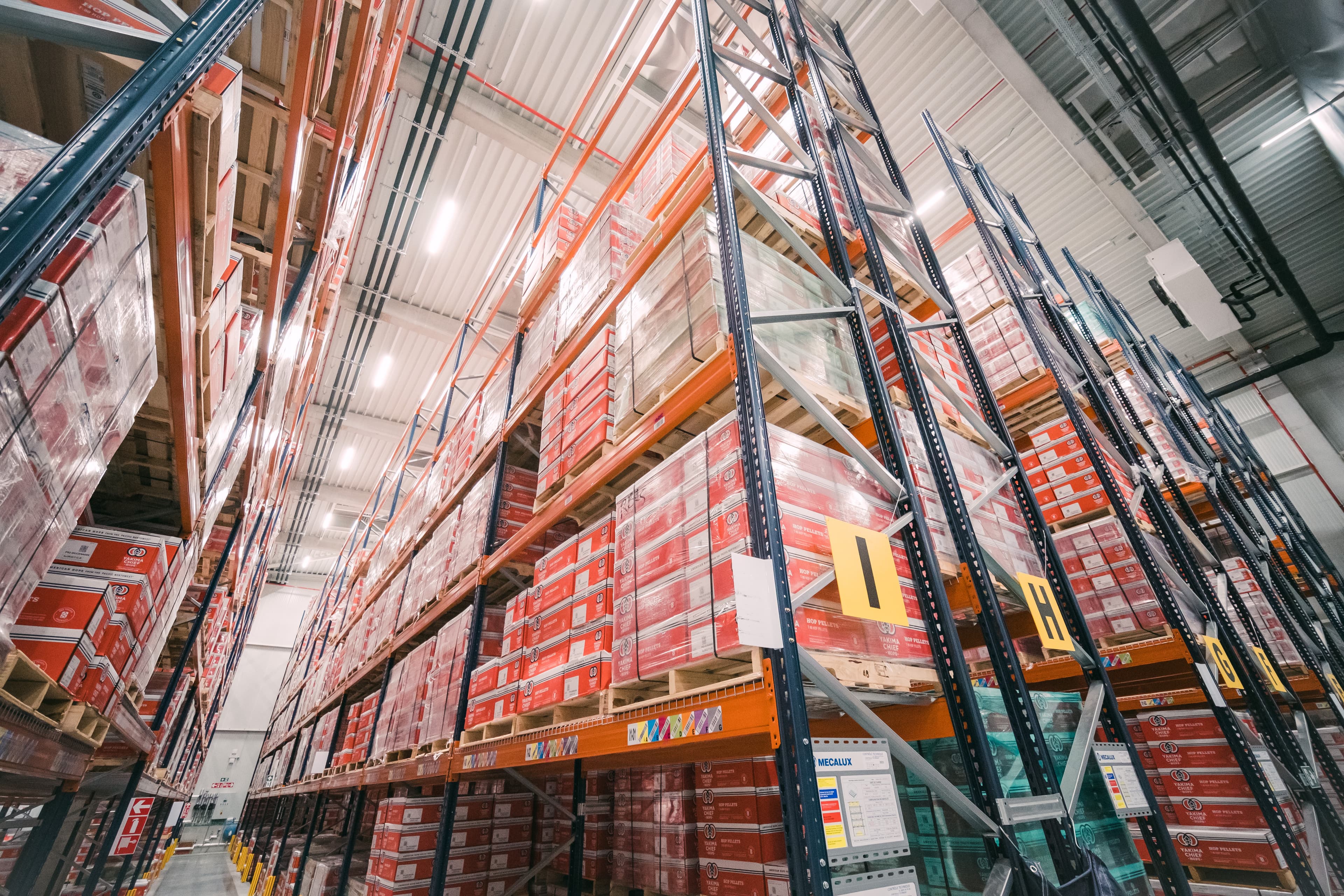 Warehouse full of Yakima Chief Hops boxes