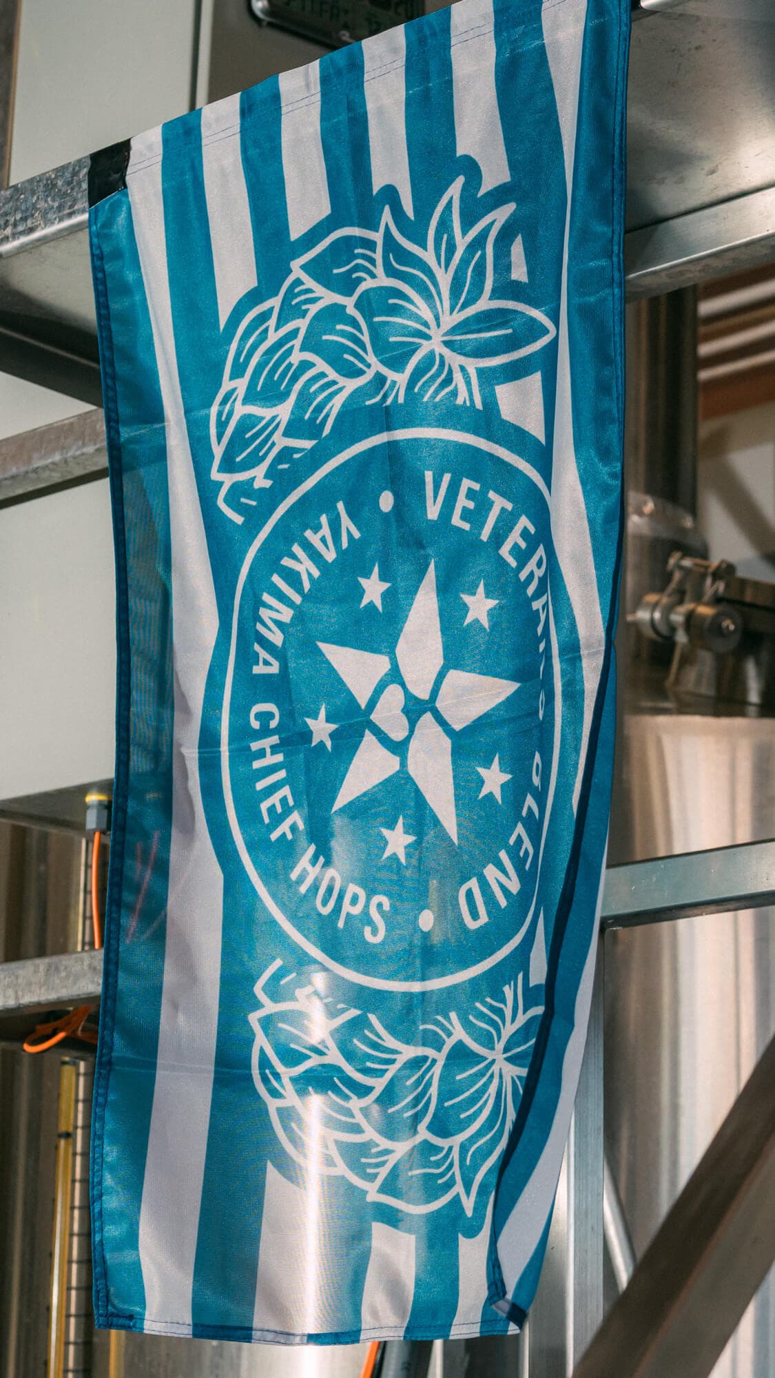 Veterans Blend blue flag hanging from brewdeck